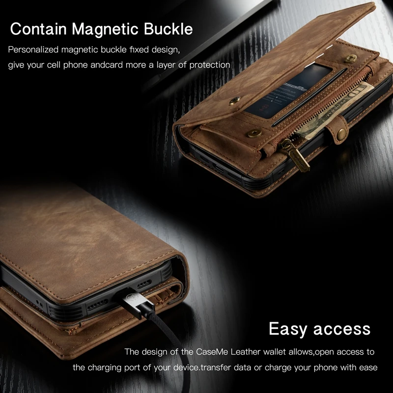 For iPhone 12 13 14 15 16 17 Pro Max Case Flip Leather Wallet Phone Bag Cover For Coque iPhone 15 12 13 Mini 12Pro 14 Plus Case