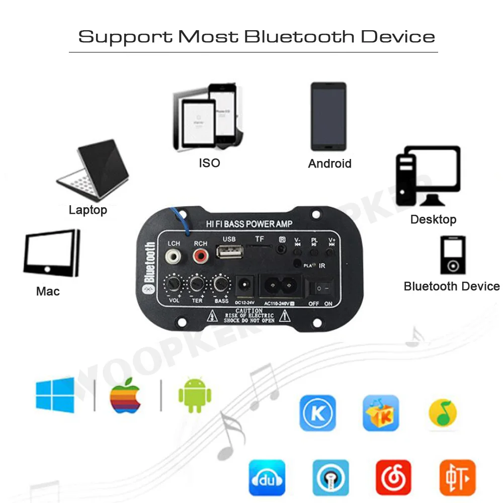 Woopker Speaker Amplifier Board DIY Digital Bluetooth Amplifiers  Module AUX TF Card USB 25-30W Speaker 110V 220V 12V 24V