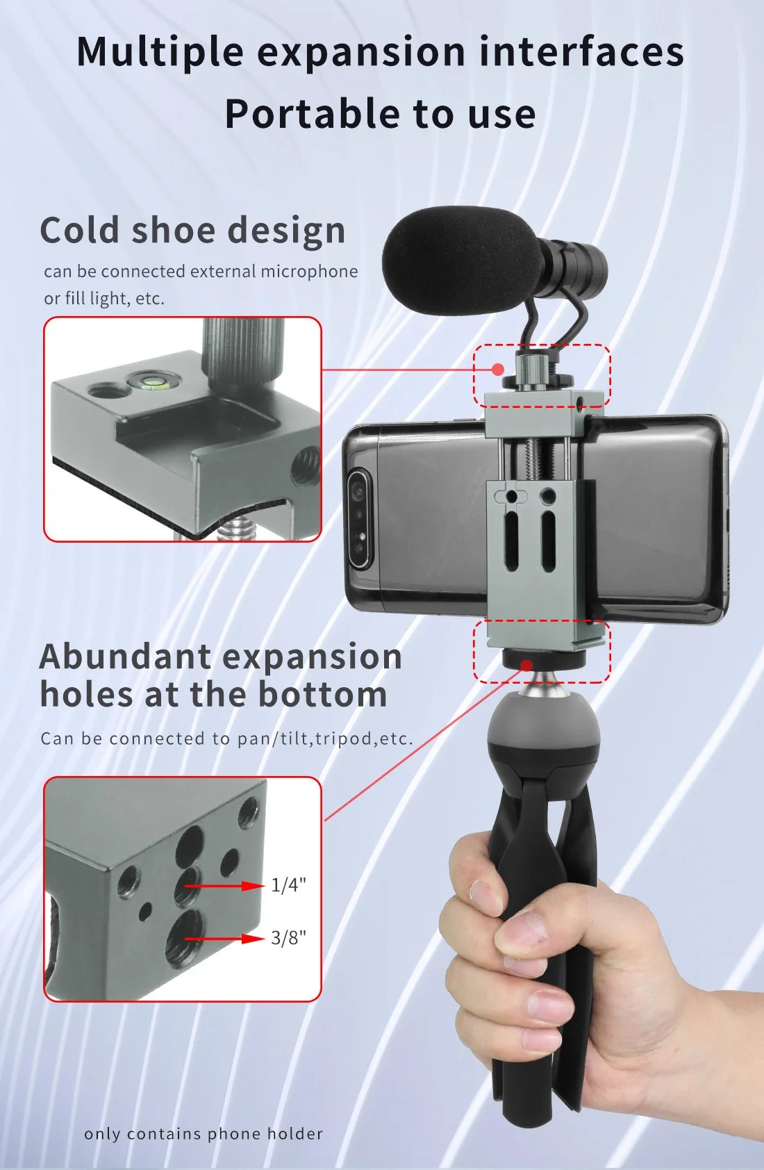 Smartphone Holder Stand Bracket Clip For GoPro Camera Flashlight Mic w Spirit level Cold Shoe Mount 1/4 3/8 Phone Tripod Clamp