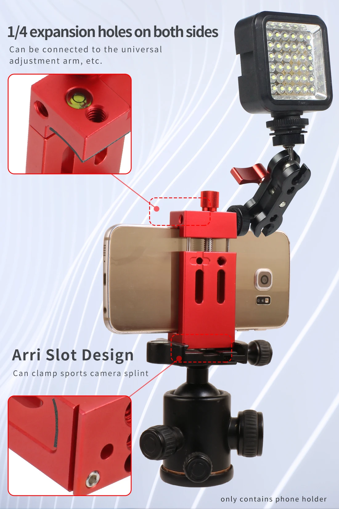 Smartphone Holder Stand Bracket Clip For GoPro Camera Flashlight Mic w Spirit level Cold Shoe Mount 1/4 3/8 Phone Tripod Clamp