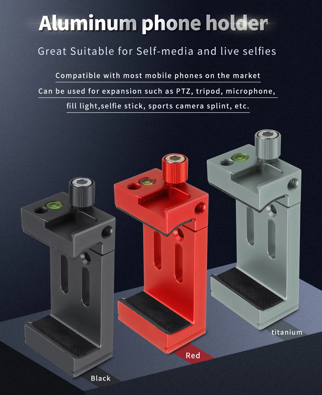 Smartphone Holder Stand Bracket Clip For GoPro Camera Flashlight Mic w Spirit level Cold Shoe Mount 1/4 3/8 Phone Tripod Clamp