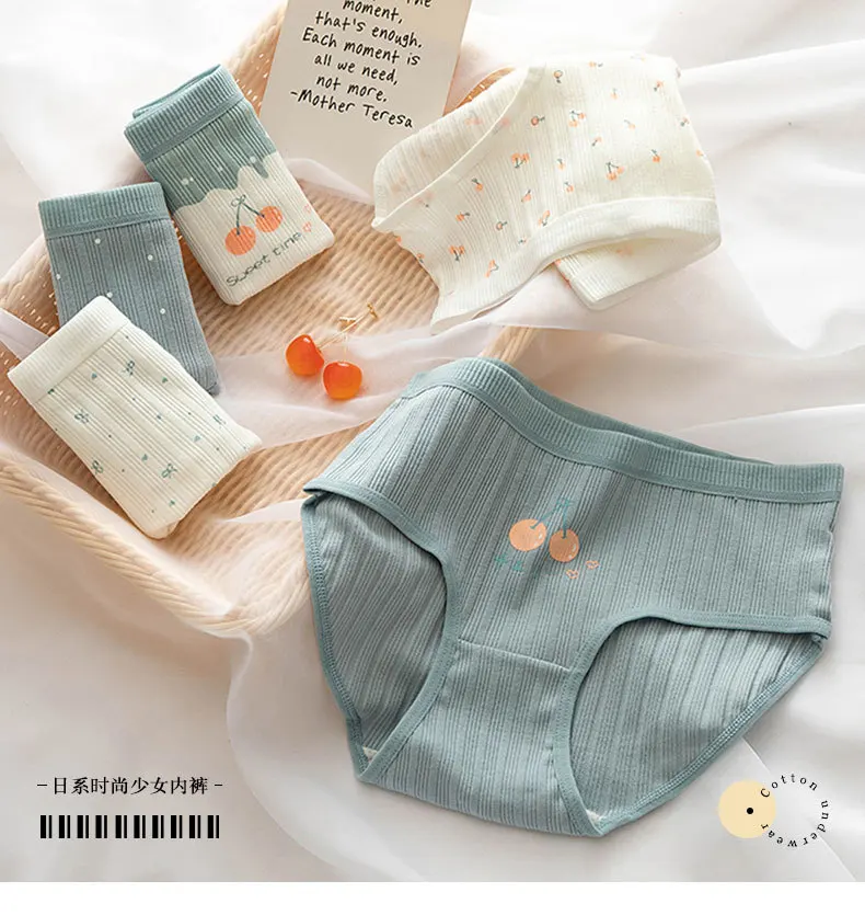 Women's Cotton Underwear Sexy Thread Panties Fashion Soft Comfort Girl's Briefs Mid Waist Seamless Underpants Female Lingerie