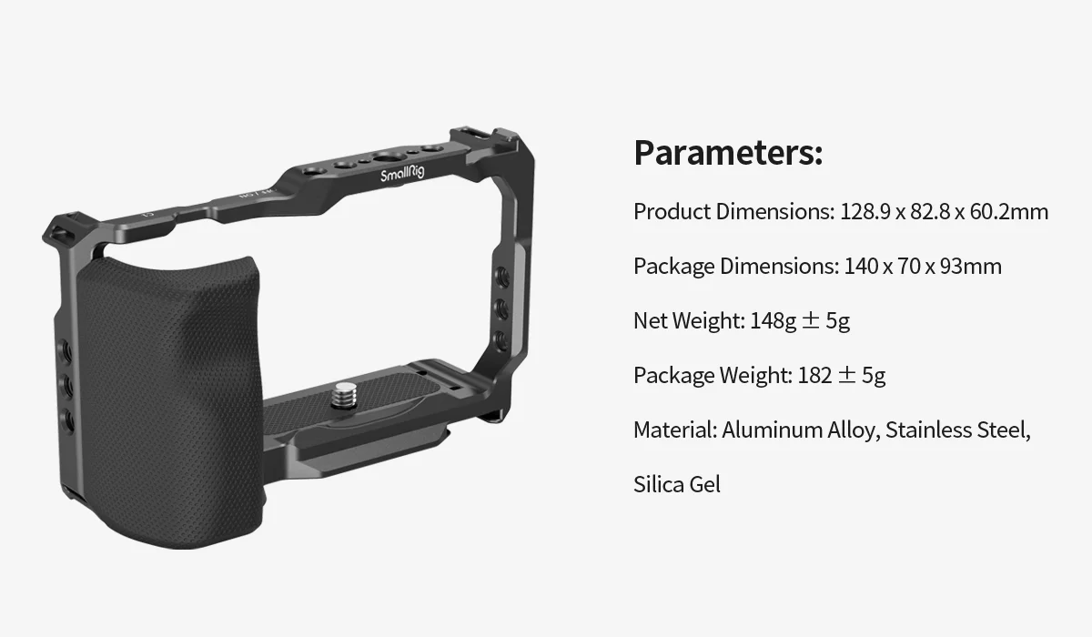 SmallRig for Sony ZV-E10 Cage with Silicone Grip and Built-in Quick Release Plate for Arca-Swiss Cage Rig Kit w Cold Shoe 3538