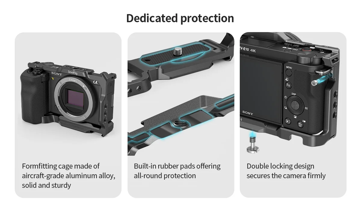 SmallRig for Sony ZV-E10 Cage with Silicone Grip and Built-in Quick Release Plate for Arca-Swiss Cage Rig Kit w Cold Shoe 3538