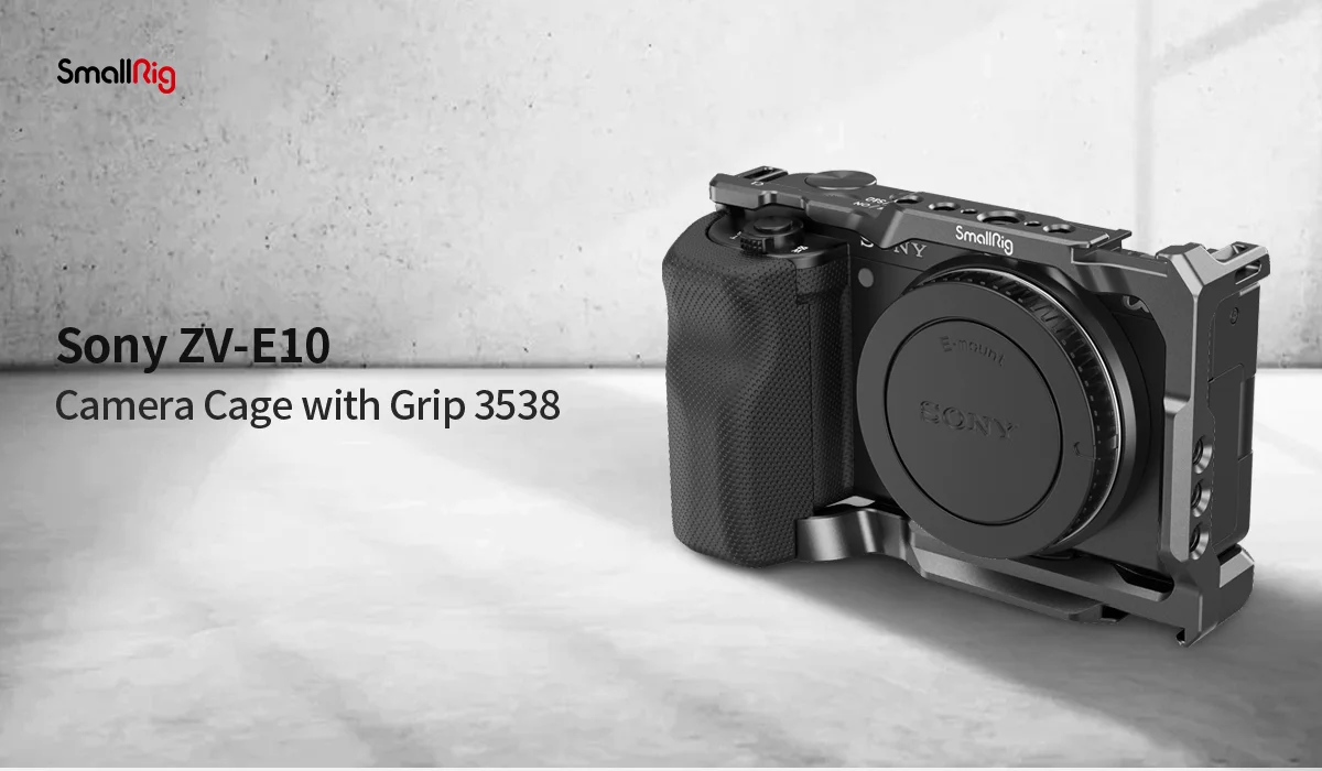 SmallRig for Sony ZV-E10 Cage with Silicone Grip and Built-in Quick Release Plate for Arca-Swiss Cage Rig Kit w Cold Shoe 3538