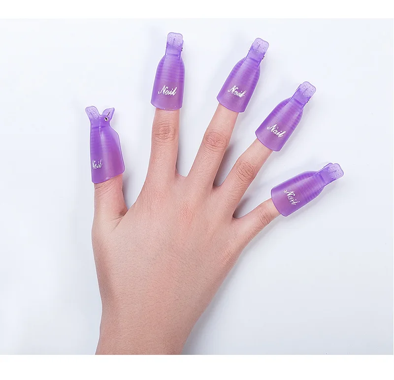 10 Pcs/Bag Colorful Acrylic Nail Art Soak Off Cap Clips Nails Cleaning Manicure UV Gel Polish Soak off Wrap Tools For Finger