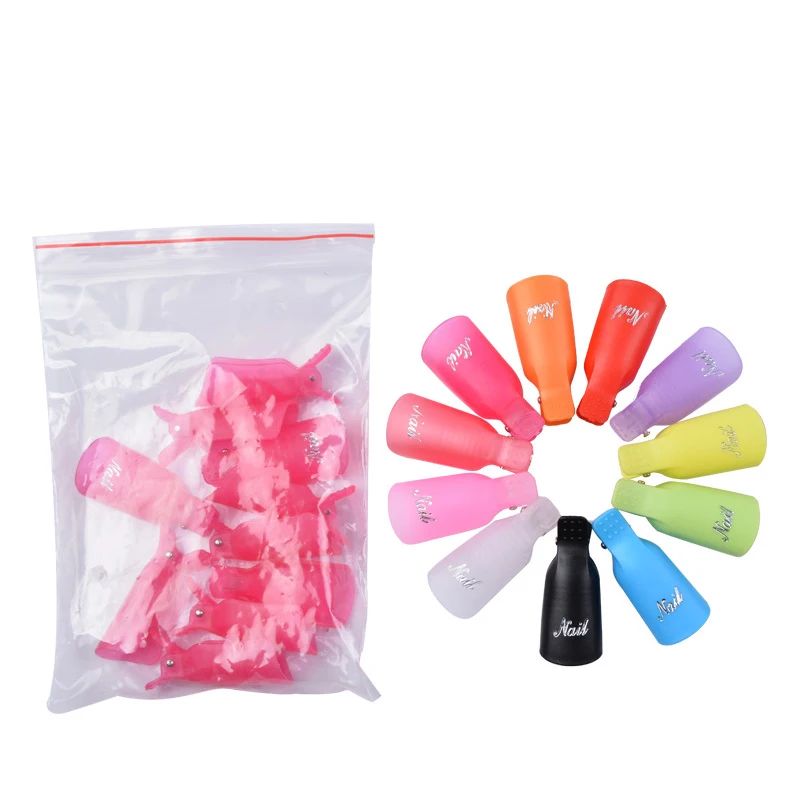 10 Pcs/Bag Colorful Acrylic Nail Art Soak Off Cap Clips Nails Cleaning Manicure UV Gel Polish Soak off Wrap Tools For Finger