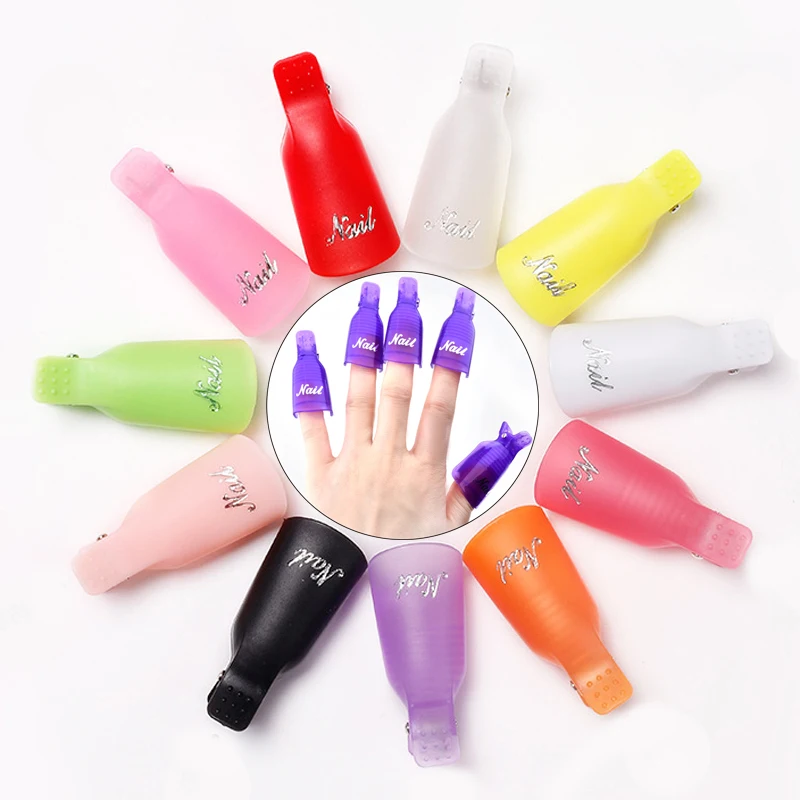 10 Pcs/Bag Colorful Acrylic Nail Art Soak Off Cap Clips Nails Cleaning Manicure UV Gel Polish Soak off Wrap Tools For Finger