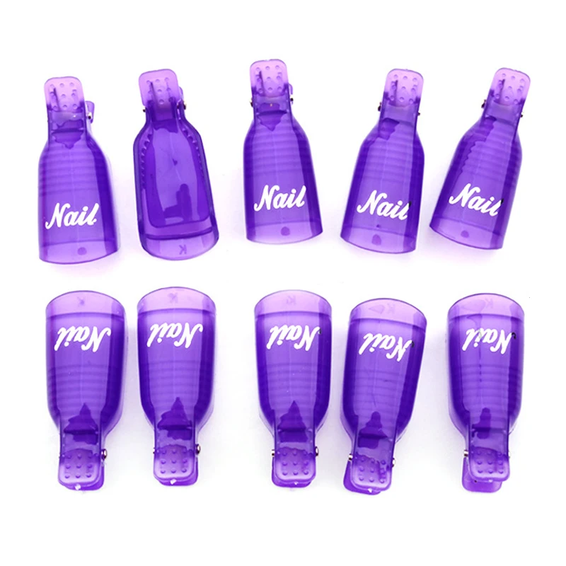 10 Pcs/Bag Colorful Acrylic Nail Art Soak Off Cap Clips Nails Cleaning Manicure UV Gel Polish Soak off Wrap Tools For Finger