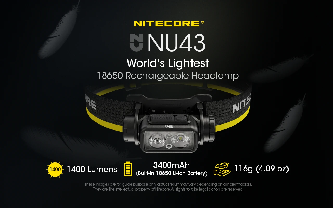 NITECORE NU43 1400Lumens Rechargeable Headlamp Battery Built-in 3,400mAh Li-ion Battery Beam color White+Red Light