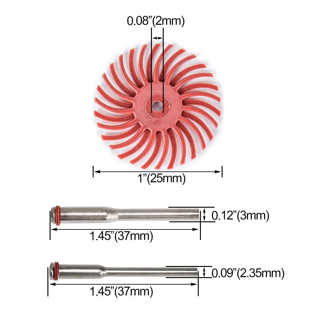 1" Radial Bristle Disc Kit Abrasive Brush 3/2.35mm Shank Detail Polishing Wheel for Rotary Tool Accessories