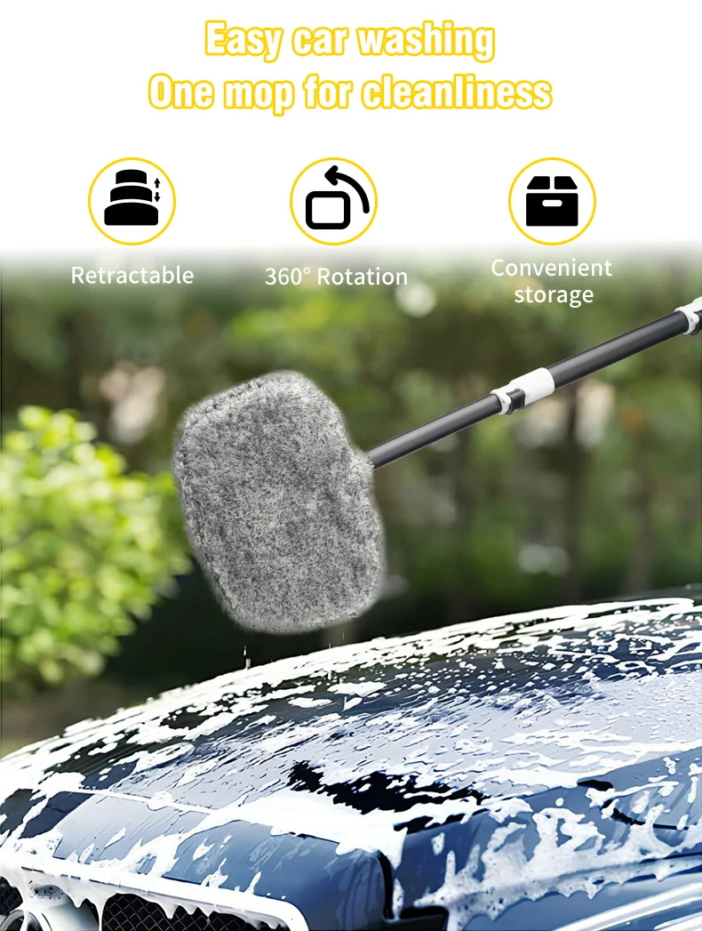 2025 New 15 Degree Bend Car Cleaning Brush Car Wash Brush 3-Section Broom Telescoping Long Handle Cleaning Mop Cleaning Tools