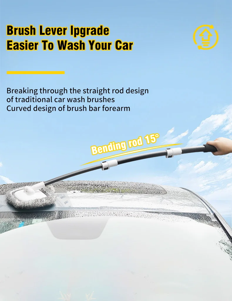 2025 New 15 Degree Bend Car Cleaning Brush Car Wash Brush 3-Section Broom Telescoping Long Handle Cleaning Mop Cleaning Tools