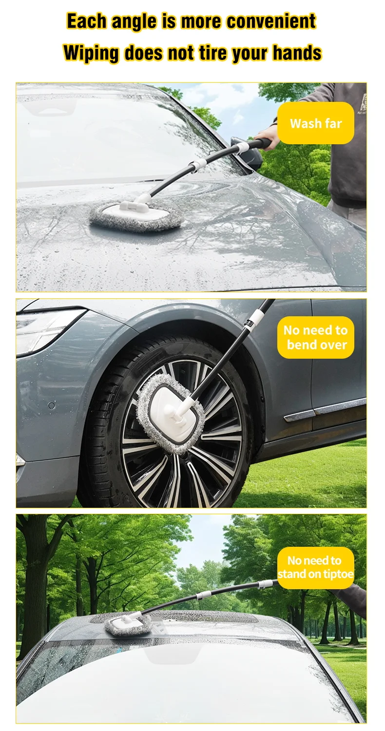 2025 New 15 Degree Bend Car Cleaning Brush Car Wash Brush 3-Section Broom Telescoping Long Handle Cleaning Mop Cleaning Tools