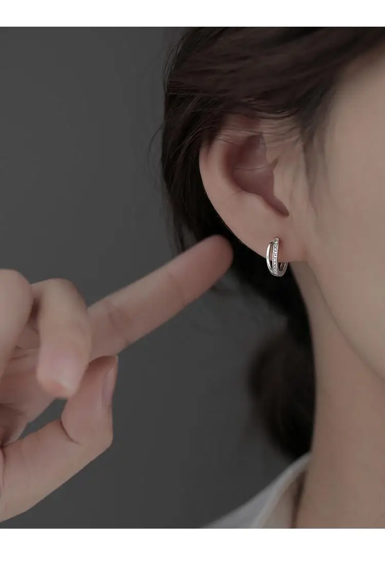 925 Sterling Silver hoop Earrings Temperament Simple Inlaid Zircon for Women Wedding Jewelry Accessories