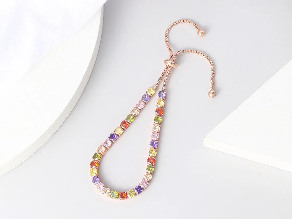 Adjustable Multicolor Tennis Bracelets for Women Ladies Wedding Rainbow Colorful Zircon Charm Bracelet Hand Chain Jewelry DZH043