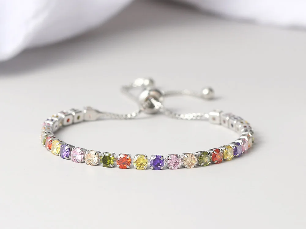 Adjustable Multicolor Tennis Bracelets for Women Ladies Wedding Rainbow Colorful Zircon Charm Bracelet Hand Chain Jewelry DZH043