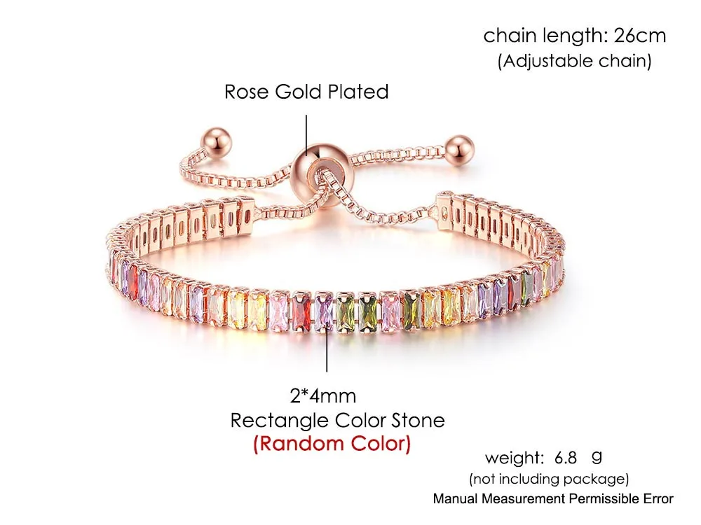 Adjustable Multicolor Tennis Bracelets for Women Ladies Wedding Rainbow Colorful Zircon Charm Bracelet Hand Chain Jewelry DZH043
