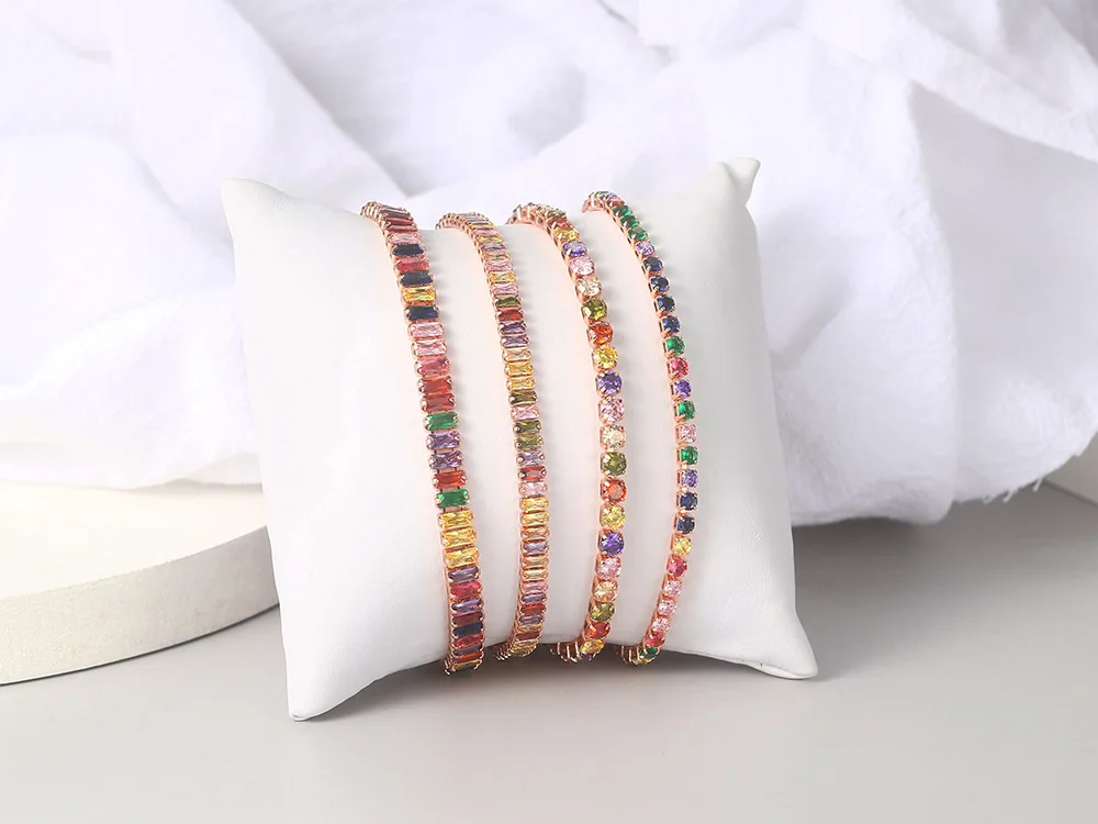 Adjustable Multicolor Tennis Bracelets for Women Ladies Wedding Rainbow Colorful Zircon Charm Bracelet Hand Chain Jewelry DZH043