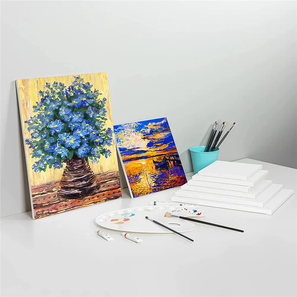 Pack of 4 White Blank Square Artist Canvas Wooden Board Frame Cotton Artist Canvas Boards for Oil Painting Acrylic Watercolor