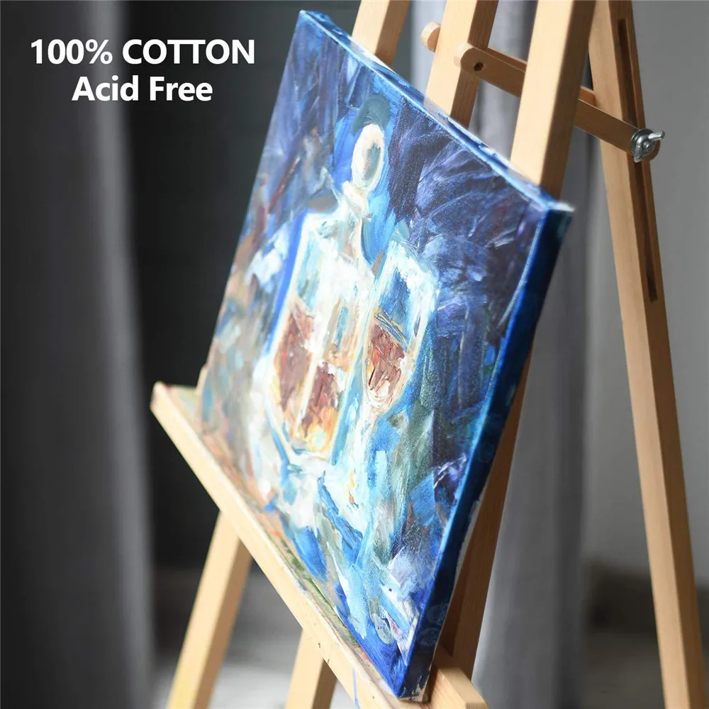 Pack of 4 White Blank Square Artist Canvas Wooden Board Frame Cotton Artist Canvas Boards for Oil Painting Acrylic Watercolor