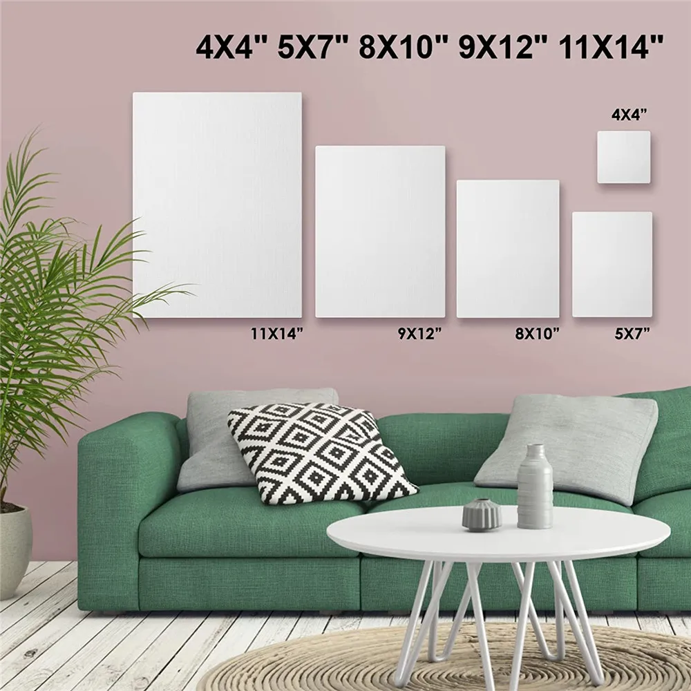 Pack of 4 White Blank Square Artist Canvas Wooden Board Frame Cotton Artist Canvas Boards for Oil Painting Acrylic Watercolor