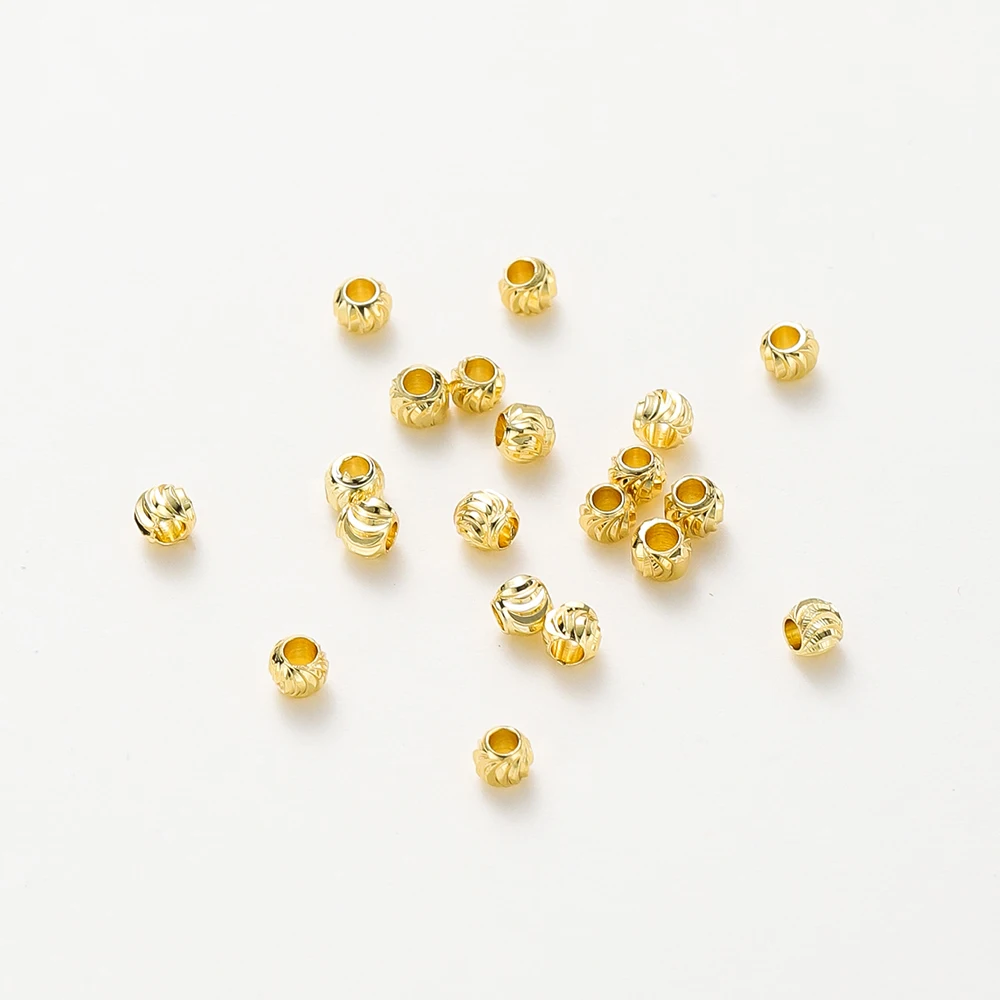 50pcs DIY Jewelry Accessories 14K 18K Gold Plated Striped Cut Flower Beads 2.5 3 4 5 6mm Spacer Beads Bulk Hand Beading Material