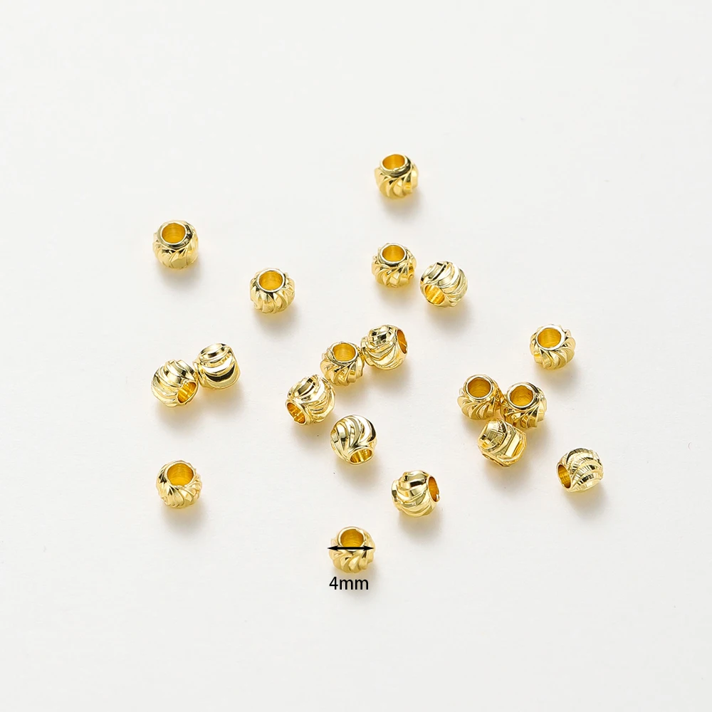 50pcs DIY Jewelry Accessories 14K 18K Gold Plated Striped Cut Flower Beads 2.5 3 4 5 6mm Spacer Beads Bulk Hand Beading Material