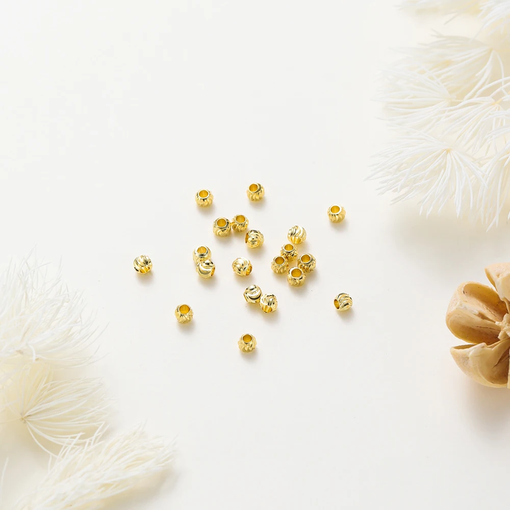 50pcs DIY Jewelry Accessories 14K 18K Gold Plated Striped Cut Flower Beads 2.5 3 4 5 6mm Spacer Beads Bulk Hand Beading Material