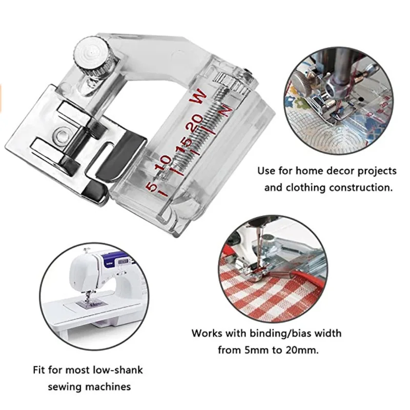 Adjustable Snap-on Bias Binder Sewing Machine Presser Foot #6290 Compatible with Domestic Machines Sewing Accessory