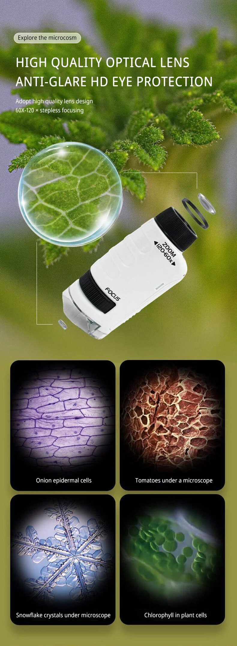 Mini Pocket Microscope Kit 60 To120x Portable Laboratory Microscope With LED Light For Kids Science Experiment Utensils