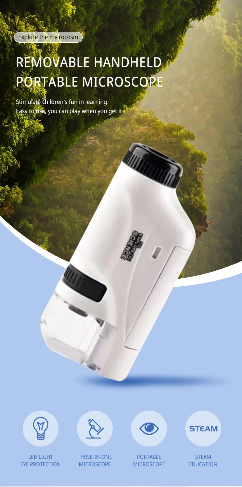 Mini Pocket Microscope Kit 60 To120x Portable Laboratory Microscope With LED Light For Kids Science Experiment Utensils