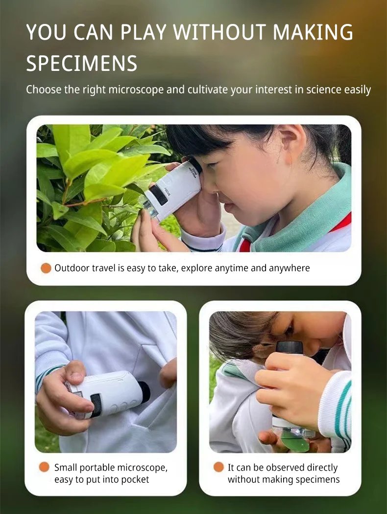 Mini Pocket Microscope Kit 60 To120x Portable Laboratory Microscope With LED Light For Kids Science Experiment Utensils