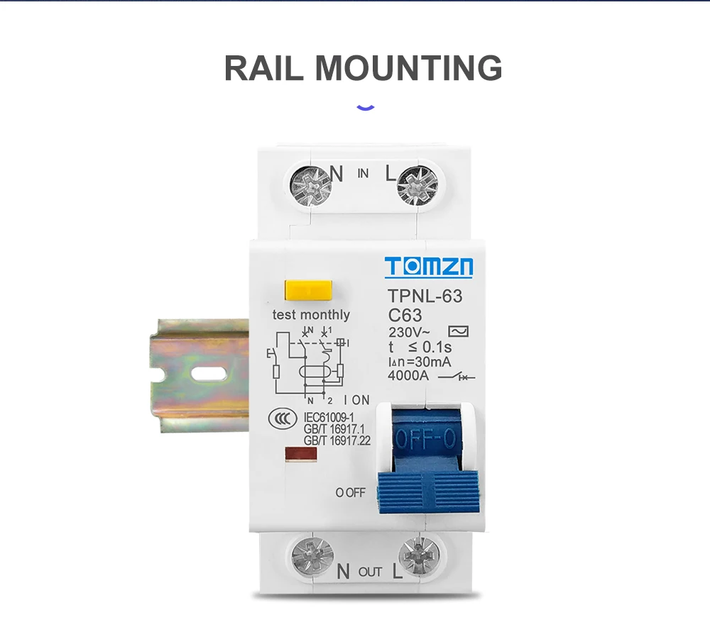 TPNL DPNL 230V 1P+N Residual Circuit Breaker with over and Short Current Leakage Protection RCBO MCB