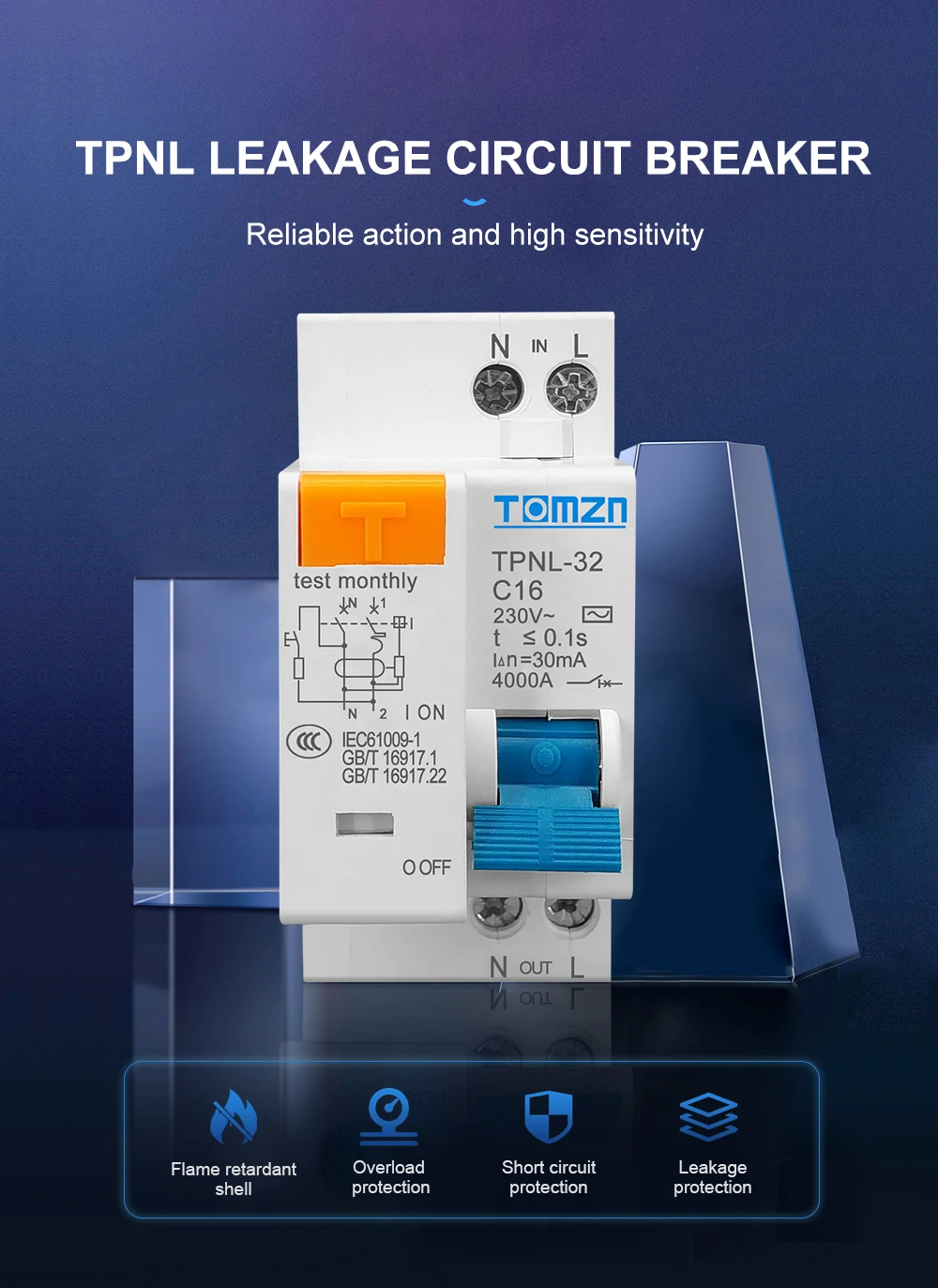 TPNL DPNL 230V 1P+N Residual Circuit Breaker with over and Short Current Leakage Protection RCBO MCB
