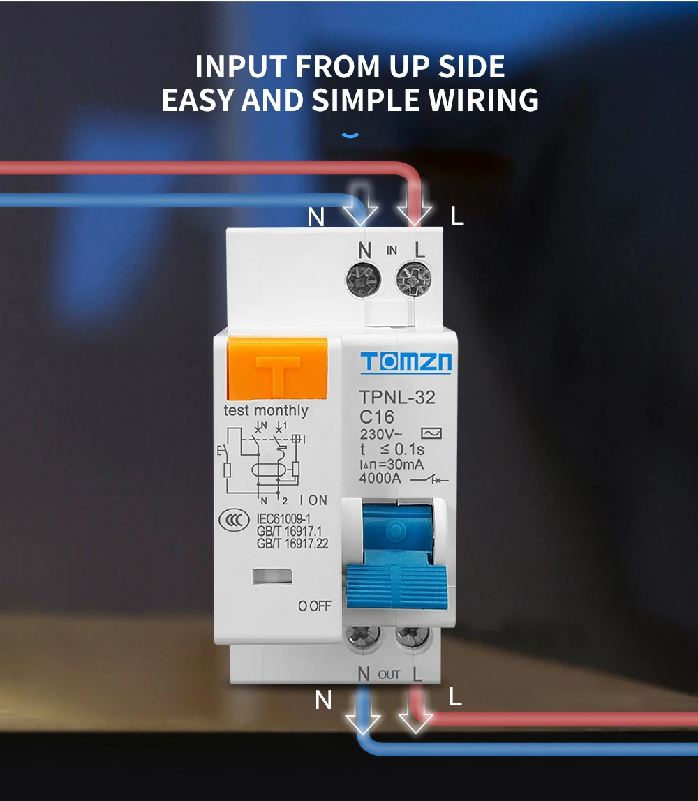 TPNL DPNL 230V 1P+N Residual Circuit Breaker with over and Short Current Leakage Protection RCBO MCB