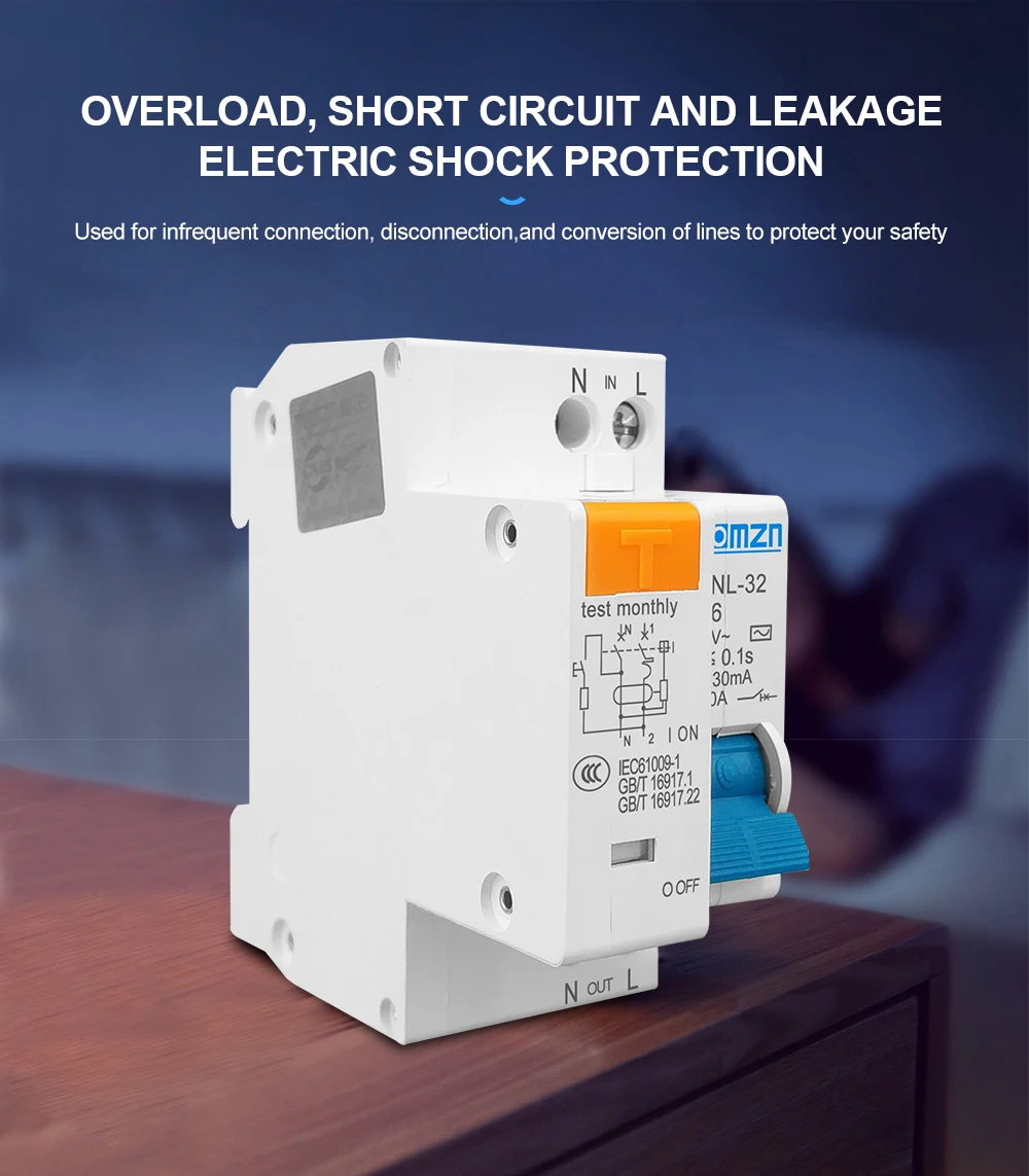 TPNL DPNL 230V 1P+N Residual Circuit Breaker with over and Short Current Leakage Protection RCBO MCB