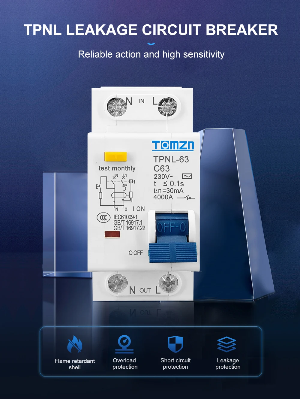 TPNL DPNL 230V 1P+N Residual Circuit Breaker with over and Short Current Leakage Protection RCBO MCB