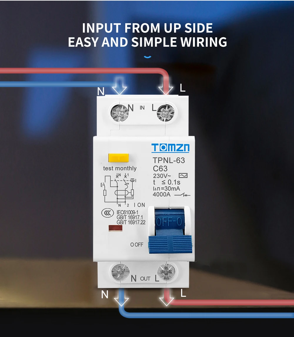 TPNL DPNL 230V 1P+N Residual Circuit Breaker with over and Short Current Leakage Protection RCBO MCB
