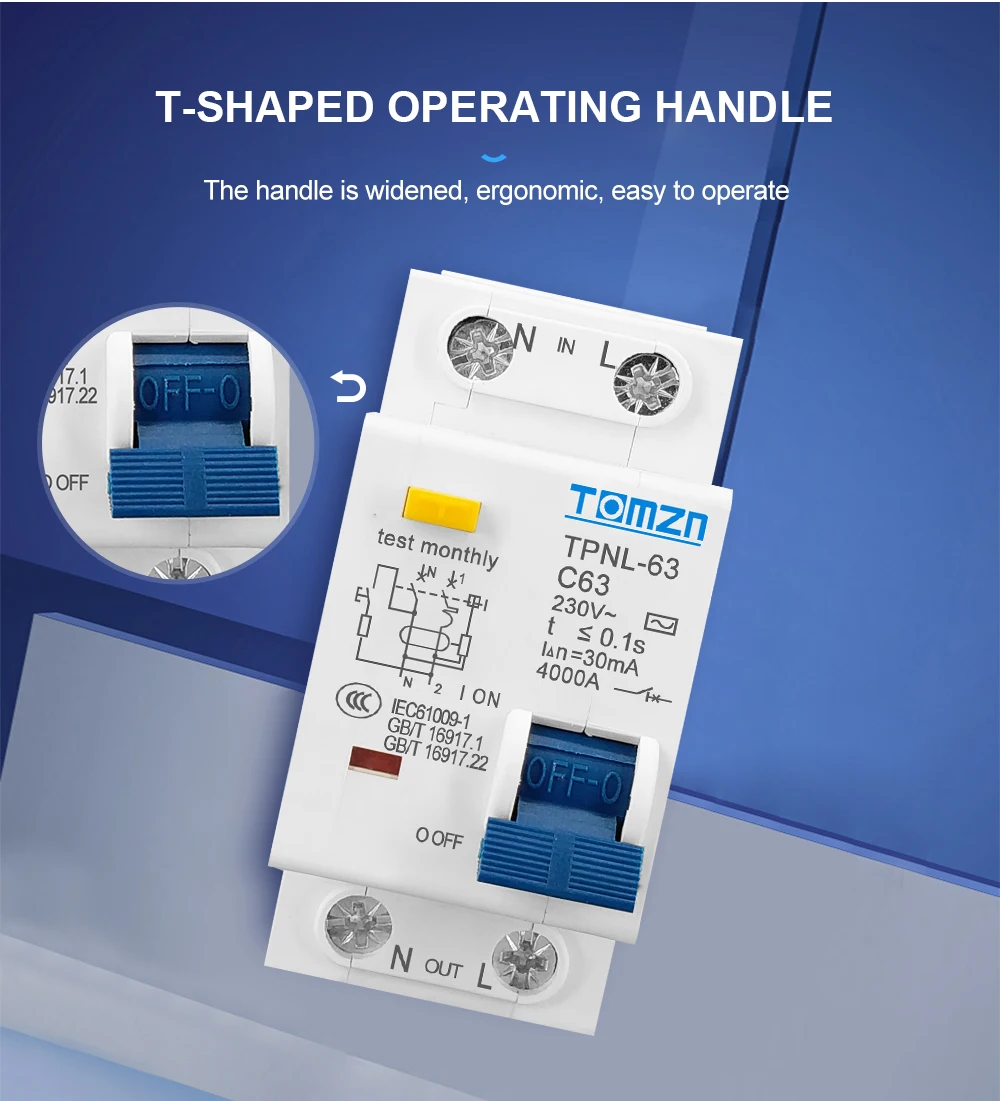 TPNL DPNL 230V 1P+N Residual Circuit Breaker with over and Short Current Leakage Protection RCBO MCB