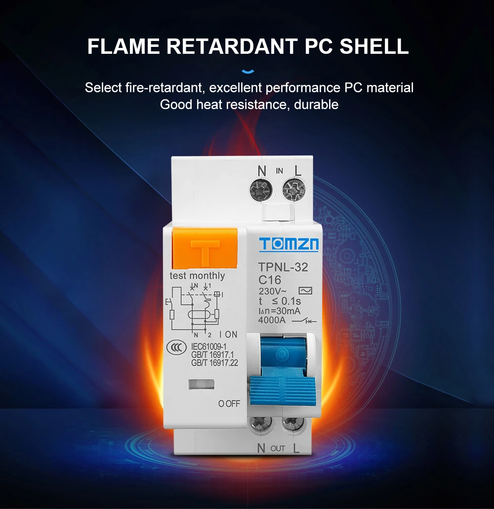 TPNL DPNL 230V 1P+N Residual Circuit Breaker with over and Short Current Leakage Protection RCBO MCB