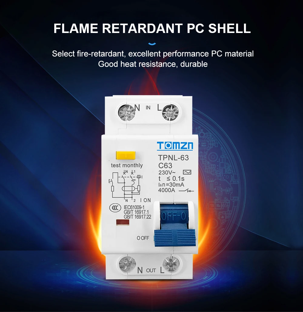 TPNL DPNL 230V 1P+N Residual Circuit Breaker with over and Short Current Leakage Protection RCBO MCB