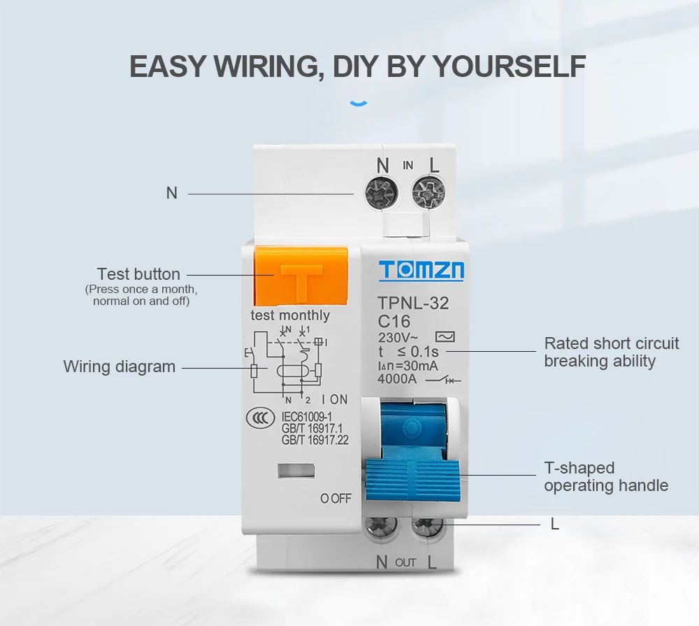 TPNL DPNL 230V 1P+N Residual Circuit Breaker with over and Short Current Leakage Protection RCBO MCB