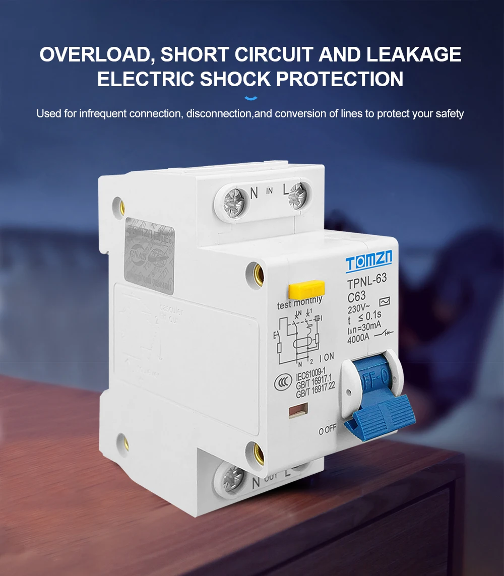 TPNL DPNL 230V 1P+N Residual Circuit Breaker with over and Short Current Leakage Protection RCBO MCB