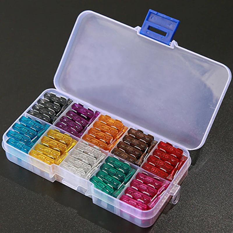 100pcs 50pcs Car Fuse Assortment Set Profile Middle Size Blade Type Fuse Auto Car Truck 2-35A Fuse with Box Clip