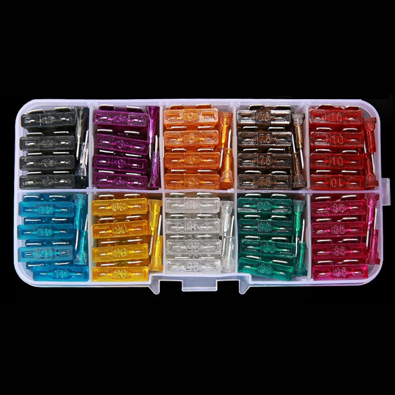 100pcs 50pcs Car Fuse Assortment Set Profile Middle Size Blade Type Fuse Auto Car Truck 2-35A Fuse with Box Clip