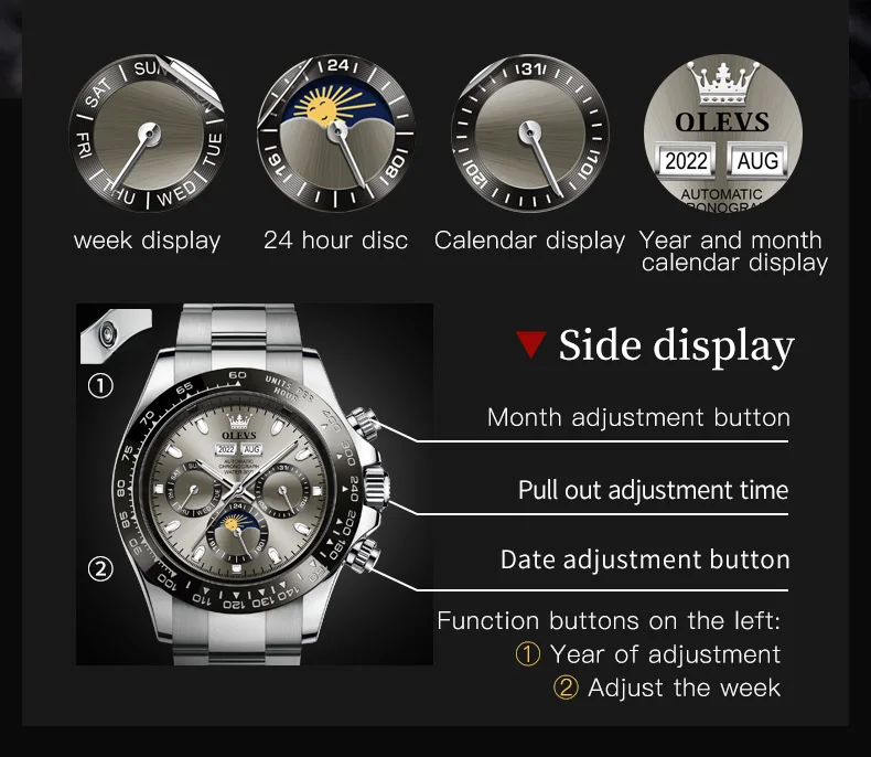 OLEVS 6654 Luxury Mens Watch Chronograph Automatic Mechanical Wristwatch Waterproof Luminous Top Brand Watch for Man Date Sport