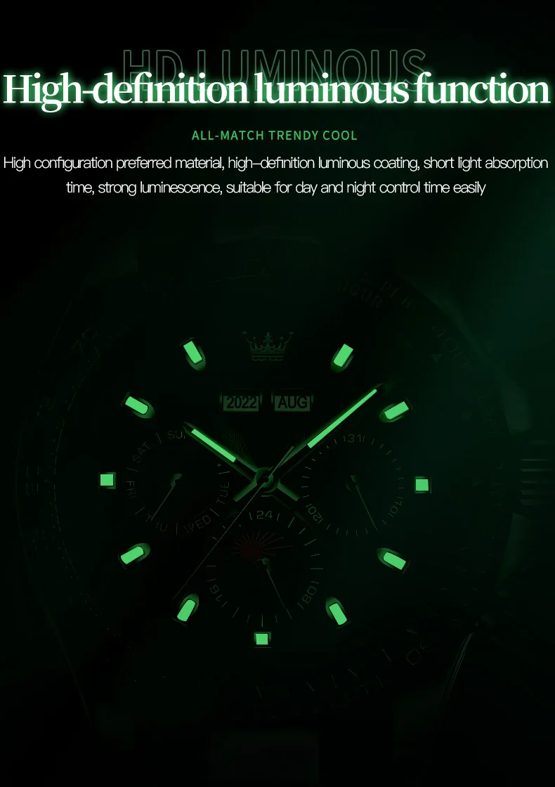 OLEVS 6654 Luxury Mens Watch Chronograph Automatic Mechanical Wristwatch Waterproof Luminous Top Brand Watch for Man Date Sport