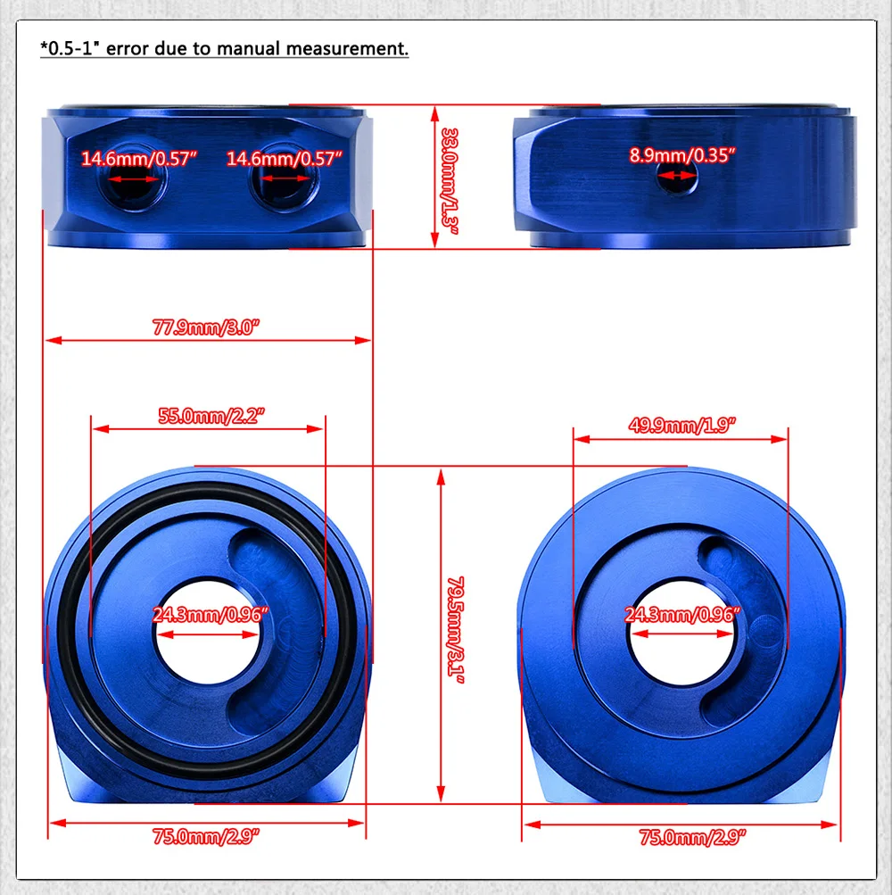 PQY - Car Aluminum Universal Oil Filter Sandwich Adapter For Oil Cooler Plate Kit AN10 PQY6721