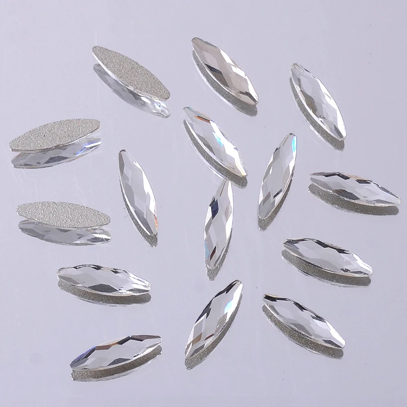 3x11mm 20pcs Net Facet Navette Crystal AB Flat Back Nail Art Shiny Rhinestone Glass Manicure Tips Charms 3D Nail Decoration